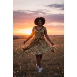 Signature by Robbie Bee Sleeveless Midi Dress 18 Multi Color Ruffle Excellent